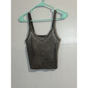 American Eagle Waffle Knit Spaghetti Strap Crop Top Gray Women's Size S